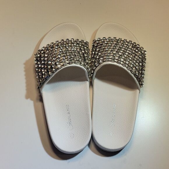 BRAND NEW SHOELAND CHEERFUL RHINESTONES EMBELLISHMENTS SLIDES SANDAL - Picture 7 of 15